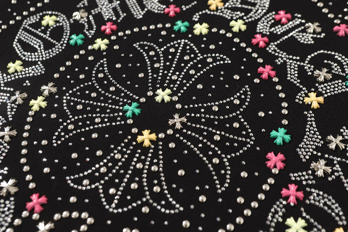 Chrome-Hearts Colorful Rhinestone Hoodie - Black Gothic Street Sweatshirt 2608