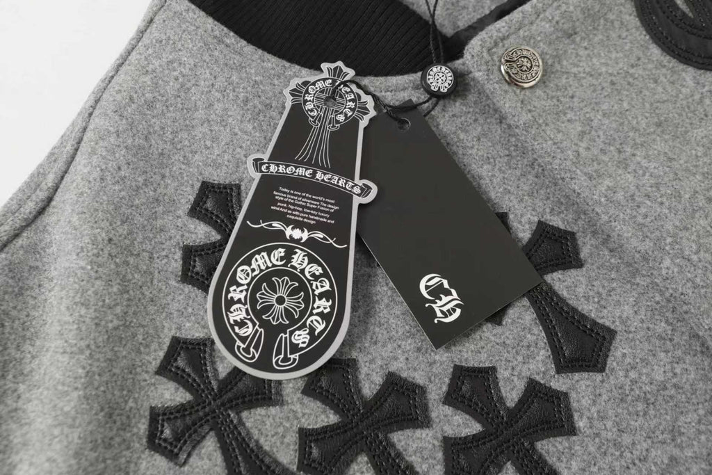 Chrome-Hearts Multi Cross Varsity Jacket - Grey Black Street Jacket 2215