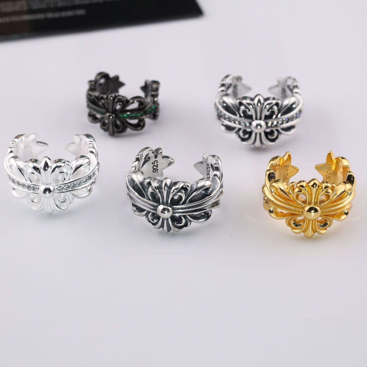 chrome hearts multi-color cross open sterling silver ring