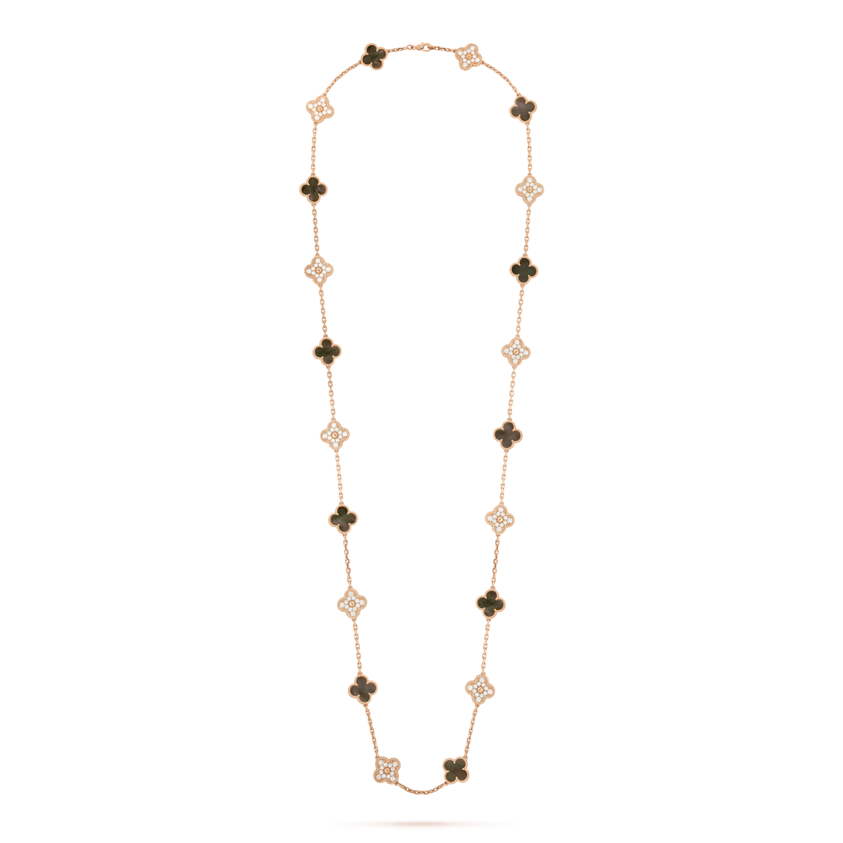 Van Cleef & Arpels Vintage Alhambra Onyx 20 Motifs Long Necklace